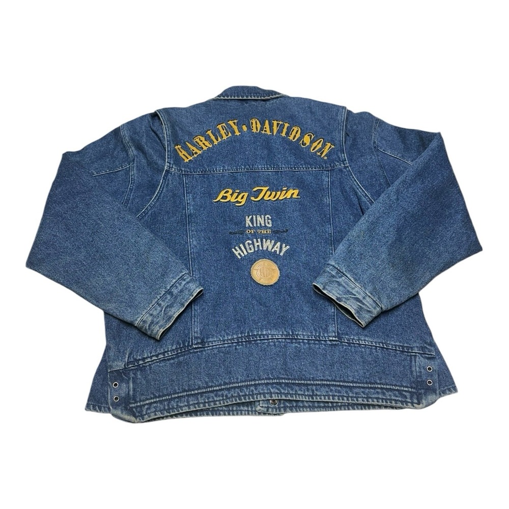 Vintage‎ Harley Davidson Jacket Women's Size M Blue Denim Motorcycle Big Twin